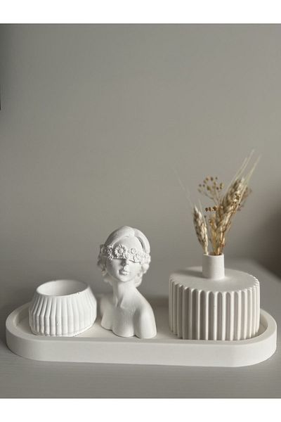 Louve Store Scandinavian Style Decorative Vase - Figurine and Tealight Candle Holder Set with Women's Figures