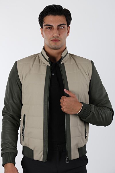 Derihouse Tayga Erkek Bej Kısa Hakiki Deri Ceket