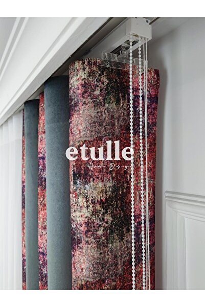 Etulle Akıllı Dikey Tül Perde Carpet 113 Kadife Baskılı