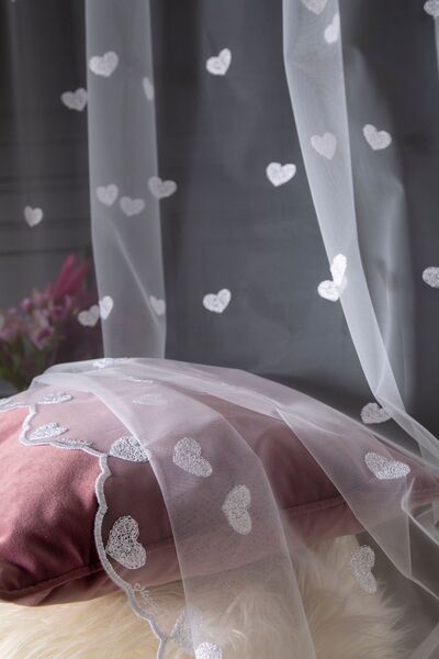 MAGİZA Κουρτίνα από τούλι με μοτίβο καρδιάς - 1e 3 στρώσεις που δεν αναγκάζεται να σιδερώσει, κατάλληλη για σαλόνι και παιδικό δωμάτιο