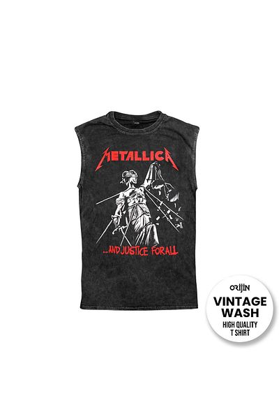 Orijin Tekstil Metallica And Justice For All Printed Washed Vintage Sleeveless T-shirt Tank Top