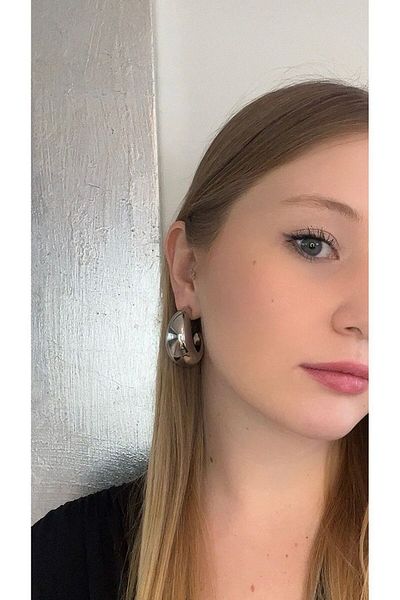 Asteria Jewelry Silver Steel Chubby - Women's Hoop Earrings İpekyol