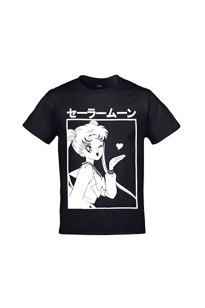Orijin Tekstil Sailor Moon Heart Printed Unisex Black Tshirt