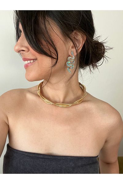 Hoop jewelery Design Mother of Pearl Look Snake Earrings