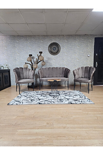 ZAFİR Siyah  Boyalı Tel Ayak Papatya Çay Seti Koltuk Takımı , Balkon, Salon, ...