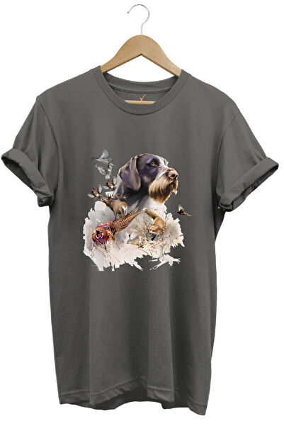 WİDİ Tricou gri cu model de vânătoare pentru câine de vânătoare și pasăre de ...