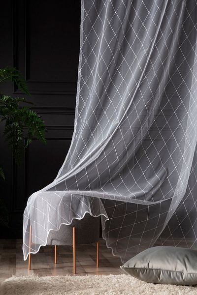 MAGİZA Geometry Patterned Tulle Curtain - Don't Want Iron, 1e-2floor Sparse Pleat, Suitable for Living Room and Kitchen Balcony and Rooms