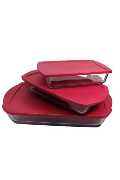 Paşabahçe Red Lid Rectangular Pyrex Set 3 Pieces