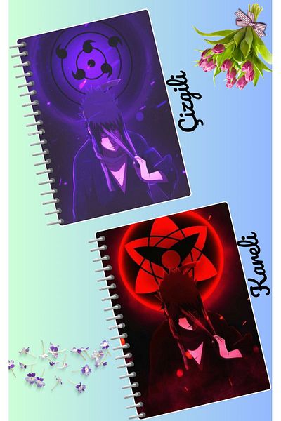 animeandyourworld Sasuke Uchiha notebook set 2 pcs A4 size 21*30 lined + checked 60 syf