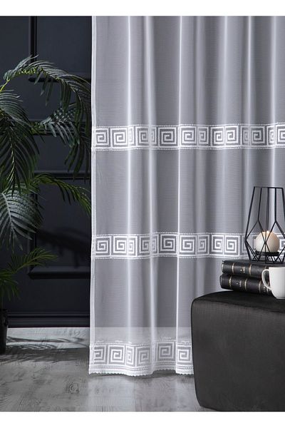 MAGİZA Geometry Patterned Tulle Curtain - Don't Want Iron, 1e 2.5layer Normal Pleat, Suitable for Living Room, Kitchen, Balconies and Rooms