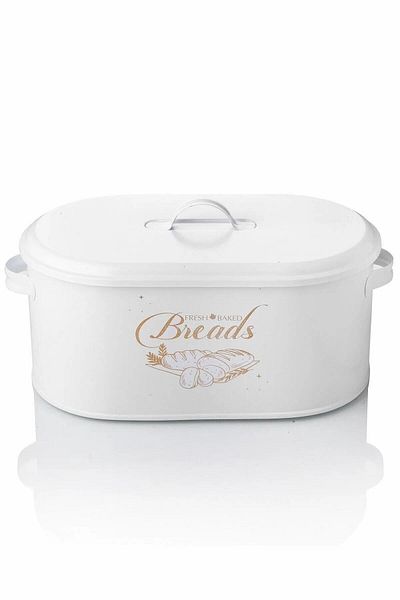Bayev Patterned Metal Bread Storage Container - White, Box with Lid