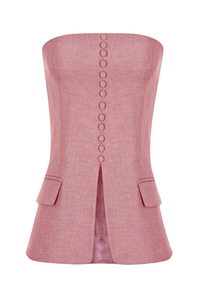 Whenever Company Gül Kurusu Straplez Arkadan Gizli Fermuarlı Önden Süs Düğmel...