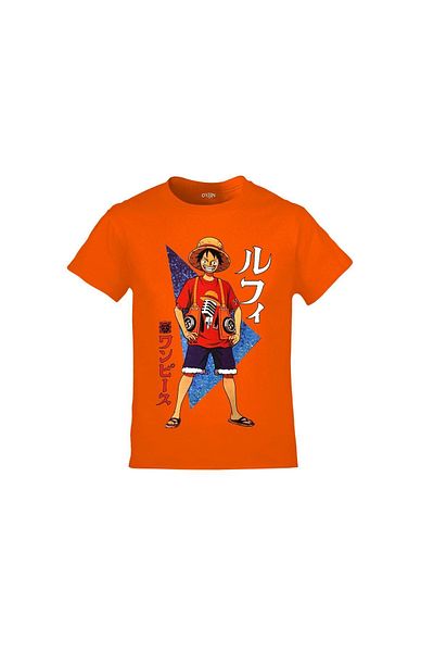 Orijin Tekstil One Piece Monkey D. Luffy Printed Orange Kids T-shirt