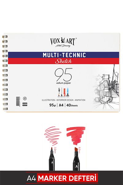 Vox Art Marker Notebook - A4 -95Gr - 40 Sheets