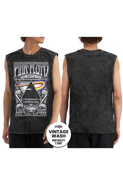 Orijin Tekstil Pink Floyd Carnegie Hall Pattern Vintage Sleeveless T-Shirt and Tank Top Set