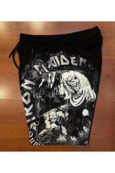 orijintex Iron Maiden Number of The Beast Baskılı Unisex Siyah Şort