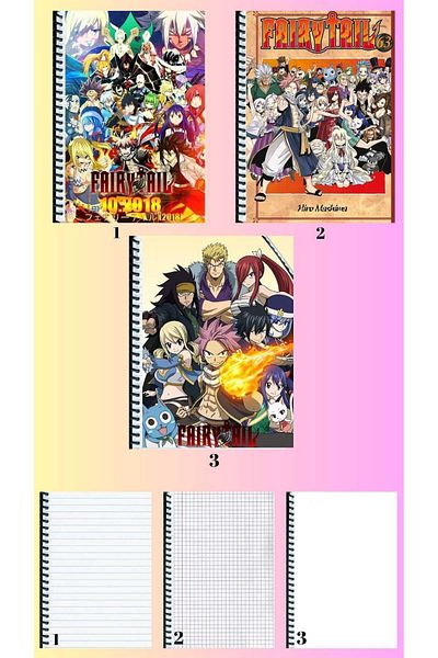 animeandyourworld fairy tail 3 notebook A4 large size 72 pages lined_checkered_unlined notebook set