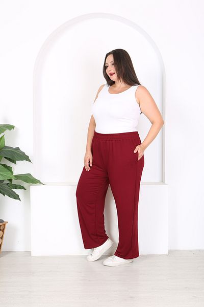 XL Modam Claret Red Cupra FaBric - Women's Plus Size Trousers