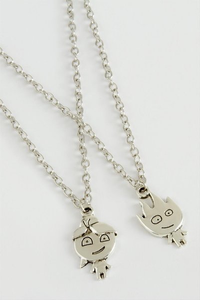 Bijuteri Net Fire and Water Detailed Metal Necklace Set of 2