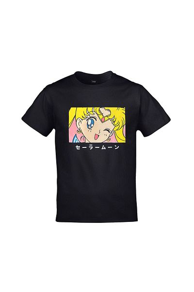 Orijin Tekstil Sailor Moon Blink Anime Printed Unisex Black Tshirt