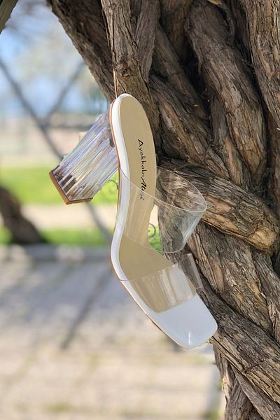 Ayakkabı Ateşi Women's White Skin Transparent Heeled Slippers