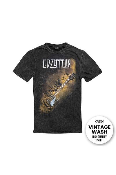 Orijin Tekstil Unisex Led Zeppelin Vintage T-Shirt - Guitar Printed, Washable