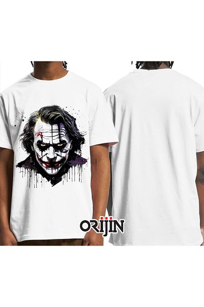 Orijin Tekstil Joker Face Printed Unisex White T-shirt