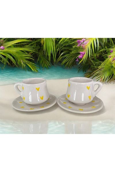 şeffafavm 2-Piece Ceramic Cup Handmade with Fluff Pattern