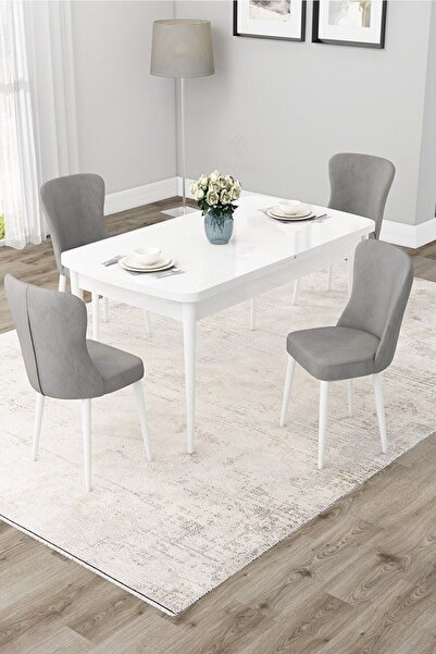 Canisa Due Serisi 80x132 Açılabilir Beyaz Mutfak Masası Takımı Ve Babyface Ku...