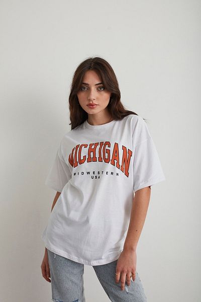 Mad&Calf Γυναικείο μπλουζάκι Oversize με στάμπα Michigan
