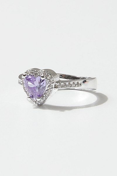 Beyazinci Women's Silver Purple Heart Zircon Stone Adjustable Heart Serious Relationship Model Ring