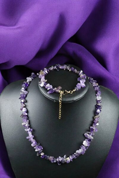 MGA DOĞAL TAŞ Ametist Kolye Ametist Bileklik Seti Çelik Tel Çelik Klips Çelik...