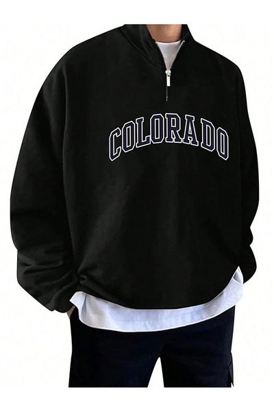 DEZZİİ Hanorac pulover negru cu imprimeu Colorado
