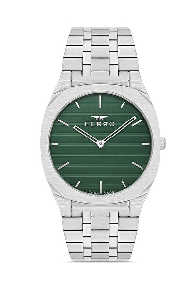FERRO Erkek Gümüş Renk İçi Yeşil Tüm Fonksiyonları Aktif Takvimli Kol Saati + Bileklik Hediyeli