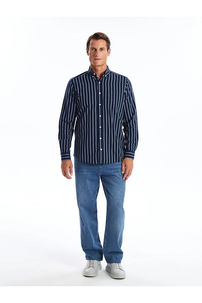 LC Waikiki LCWAIKIKI - Classic Oxford Stripe Men's Shirt, Regular Fit, Short Sleeve