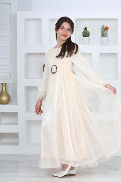 Pantulux Genç Kız Uzun Boydan Kapalı Model Tesettür Abiye Elbise