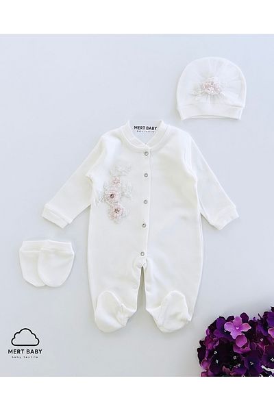 Mert Baby Newborn Jumpsuit - Imported Lace and Gloves Hat