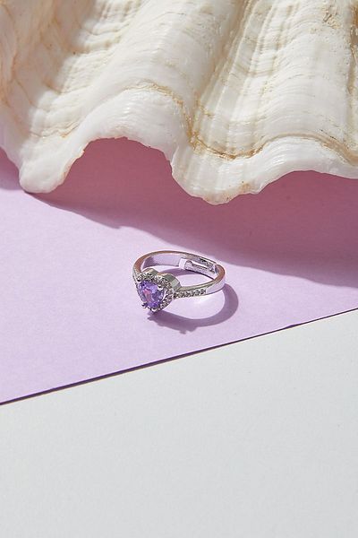 Beyazinci Women's Silver Purple Heart Zircon Stone Adjustable Heart Serious Relationship Model Ring