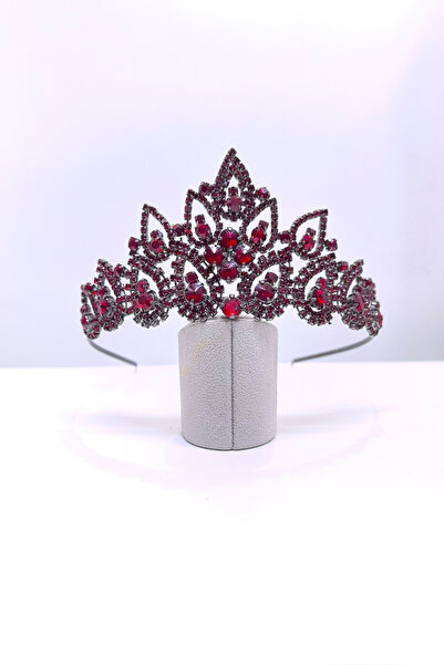 SimgeAksesuar خطوبة من حجر الكريستال العنابي وتاج الحناء