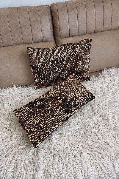 RAY TİCARET Yellow Sequin Double Pillow