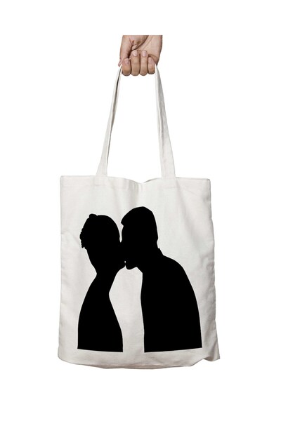 ART HEDİYE kiss Me kiss - Silhouette printed, Washable Shoulder Tote Bag, Two...