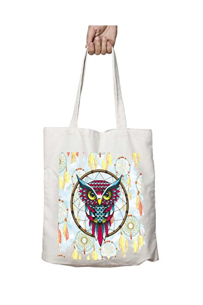 ART HEDİYE Owl Dream Catcher - Washable, Shoulder Cloth, Two Sided Printed Ba...