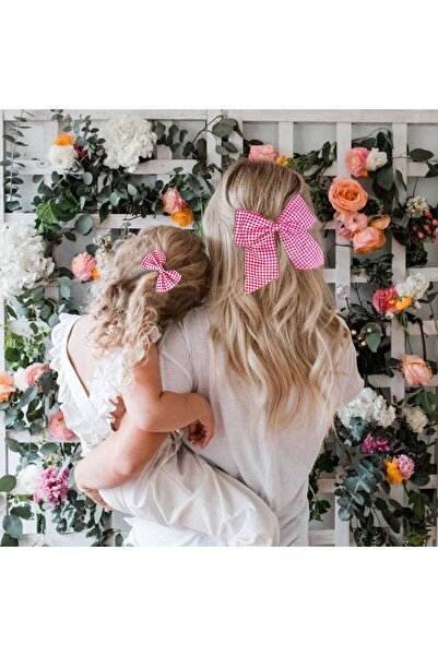 ESLE AKSESUAR Mother Daughter Combination Red White Checkered Bow Ribbon Buckle Ribbon Buckle