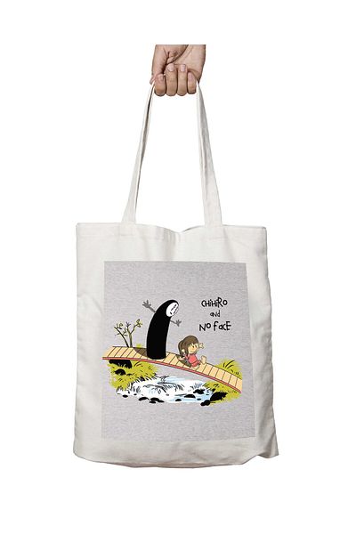 ART HEDİYE Chihiro And No Face - Calvin and Hobbs Spirited Away Πλενόμενη τσάντα με στάμπα
