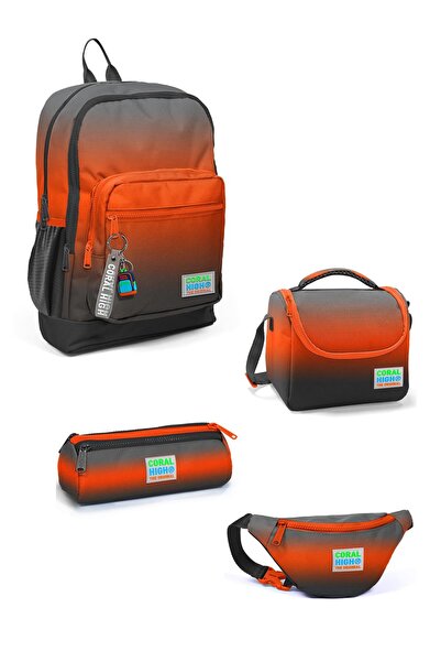 Coral High Kids Turuncu Gri Renk Geçişli 4’lü Okul Çanta Seti 4SET23748