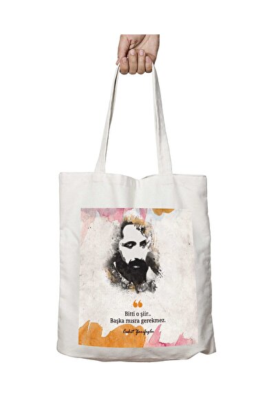 ART HEDİYE كاهيت زاريفوغلو انتهي قصيدة - حقيبة تدوم طويلاً قابلة للغسل، مطبوع...