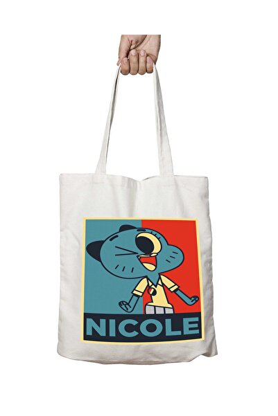 ART HEDİYE حقيبة قماش للمدرسة والشاطئ قابلة للغسل من نيكول غامبول - مطبوعة عل...