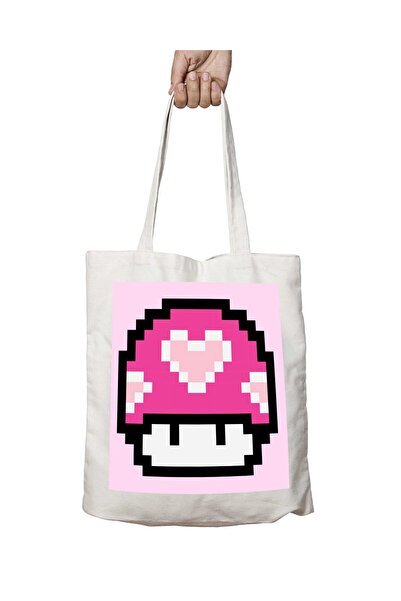 ART HEDİYE سوبر ماريو ماشروم هارت - حقيبة كتف للمدرسة والشاطئ تدوم على الجانب...