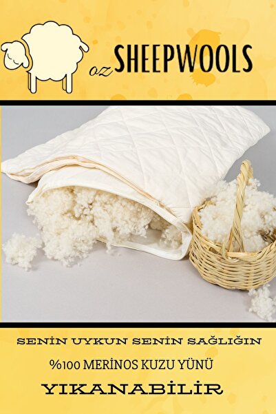 ozsheepwools Yastık Yün Yastık 50*70 %100 Merinos Kuzu Boncuk Yünü %100 Pamuk Kumaş Yıkanabilir Doğal Organik