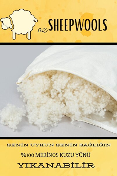 ozsheepwools Yastık Yün Yastık 50*70 %100 Merinos Kuzu Boncuk Yünü %100 Pamuk Kumaş Yıkanabilir Doğal Organik